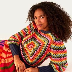 NWT FARM Rio Sunset Stripes Crochet Sweater Size L